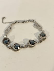 Vintage Sterling Silver filigree black spinel Bracelet sz 6" marked SORR