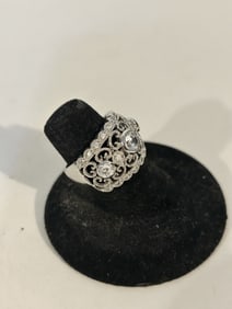 Vintage Sterling Silver filigree tourmaline Ring sz 7