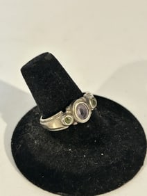 Vintage Sterling Silver ametyst signed M Ring sz 9