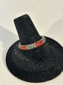 Vintage Sterling Silver marcasite ban Ring sz 9