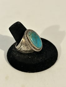 Vintage Native American Sterling Turquoise navajo Ring sz 10