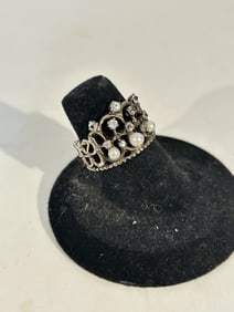 Vintage Sterling Silver FM rhinestone Ring sz 6.4