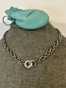 Vintage Tiffany 1837 Interlocking Circle Clasp Toggle Necklace 17.5" Sterling Silver