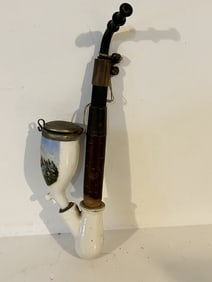 Vintage Elaborate German, Smoking Pipe with Hand Painted Ceramic Bowl deer