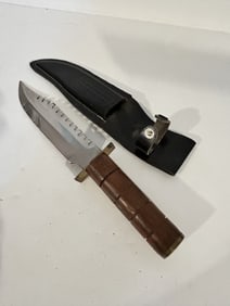 vintage pakistan fixed blade knife 11 1/4" blade 6 3/4" with sheath