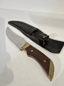 vintage pakistan fixed blade knife 10 1/4" blade 5 3/4" with sheath