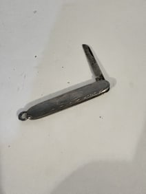 Vintage Fob Knife Stainless Blade Silver Tone Handles USA 2 1/2" open 4 1/4"