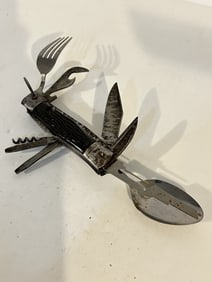 Vintage Large Hobo Camping Knife Japan 11 Multi Tools Bone Handles