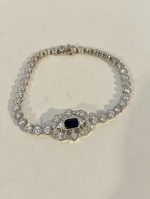 Chuck Clemency Blue Topaz & Crystal Tennis Bracelet Sterling Silver sz 8"