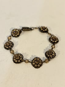 Kenny Ma San Francisco Brass Tone & Pink Crystal Flower Bracelet sz 5"