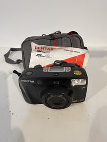 Vintage Pentax IQ Zoom 120 Camera With Pouch 35 MM Point & Shoot WORKS