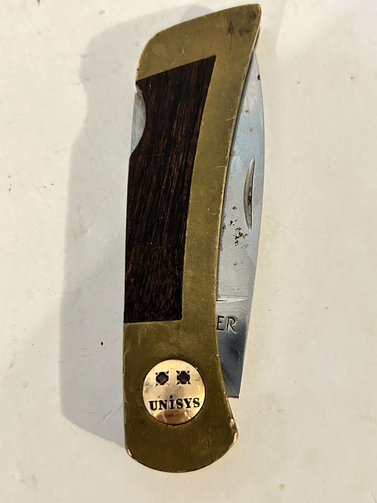 Vintage Gerber 97223 Pocketknife 14K Gold Ruby Emblem Unisys (1 of 4)