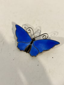 VTG Sterling Silver 925S Blue Enamel Butterfly Brooch Norway Norwegian