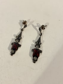 Vintage Sterling Silver amethyst marcasite Earrings