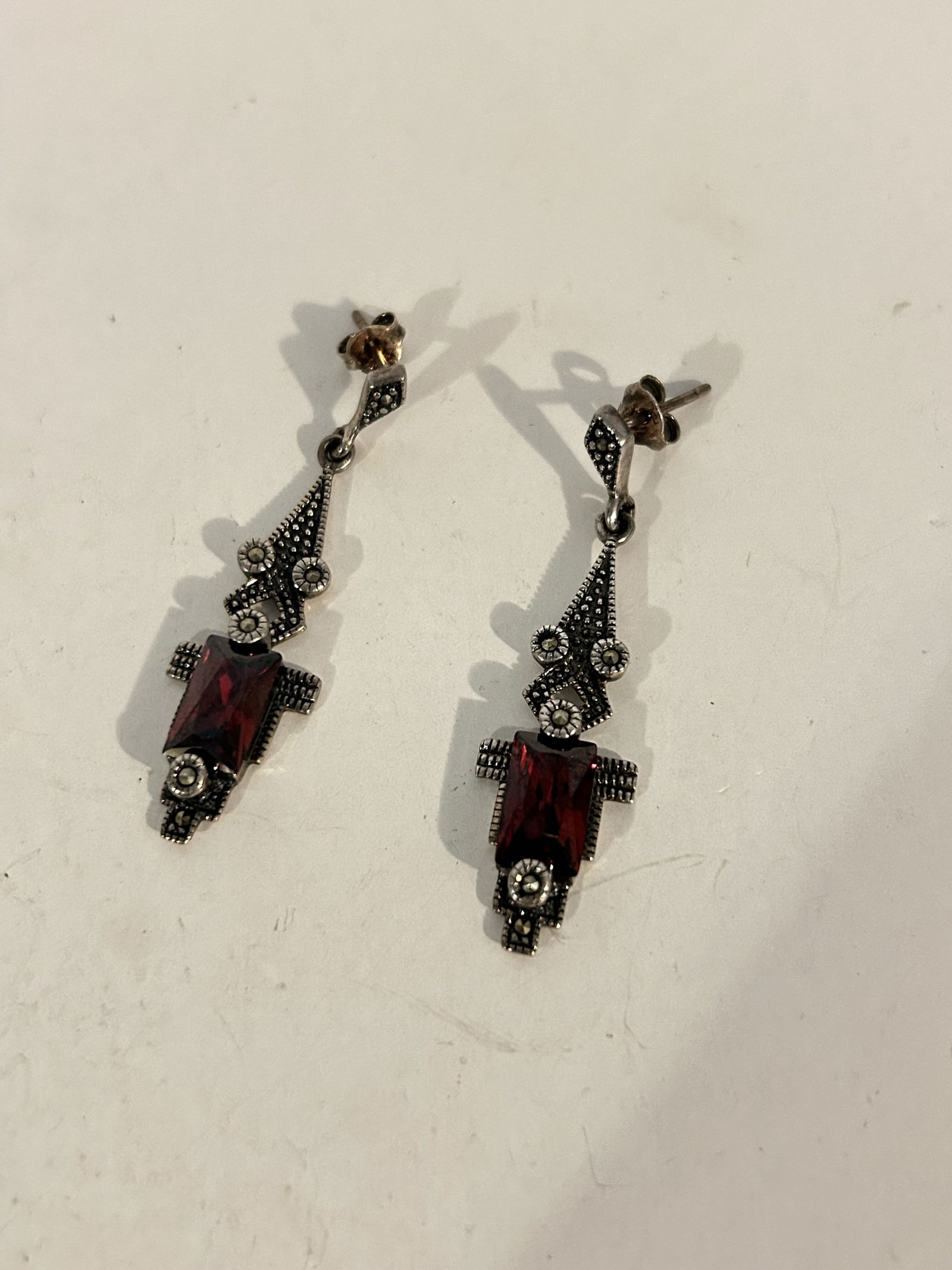 Vintage Sterling Silver amethyst marcasite Earrings (1 of 4)