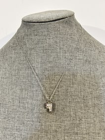 Vintage Sterling Silver shoe rhinestone Pendant Chain sz 18"