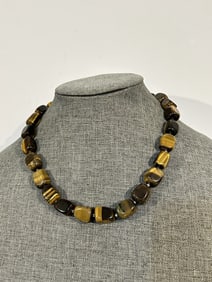 Vintage Sterling Silver heavy Tigers Eye Chain sz 18"