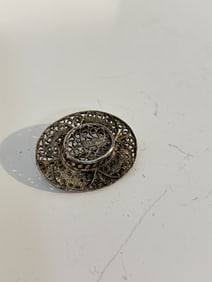 Vintage Sterling Silver filigree hat Brooch