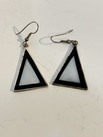Vintage Alpaca Mexico Silver and Abalone Triangle Earrings