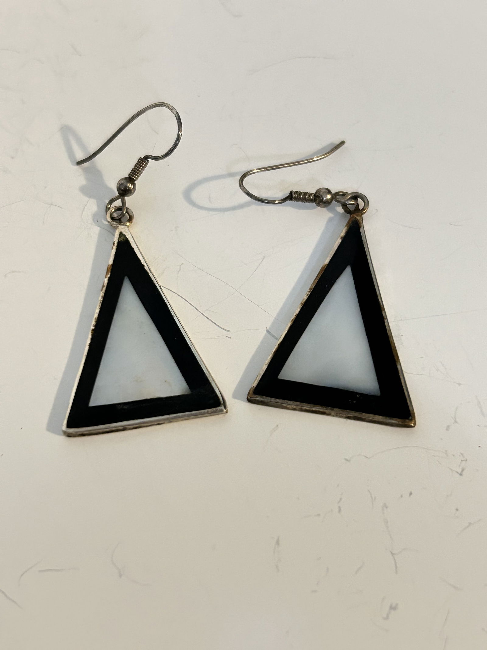 Vintage Alpaca Mexico Silver and Abalone Triangle Earrings (1 of 4)