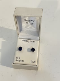Vintage Sterling Silver Sapphire post Earrings