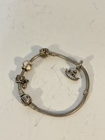 Vintage Pandora Bracelet with 4 Charms Sterling Silver sz 7" 14k star fish