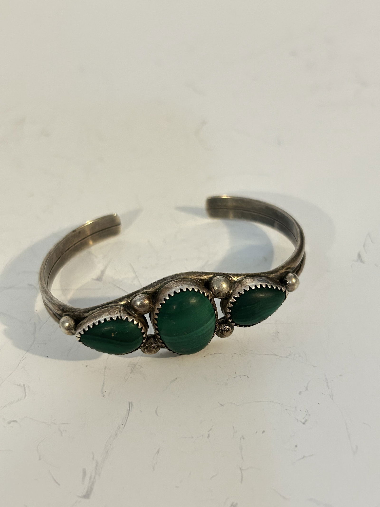 Vintage Sterling Silver 925 Malachite Cuff Bracelet sz 5" (1 of 5)