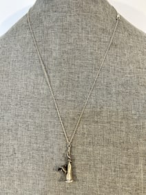 Vintage Sterling Silver tiny rope chain floral pendant Necklace sz 24"