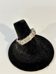 Vintage Sterling Silver Round Baguette DQ Cubic Zirconia Wedding Anniv Band Ring sz 7