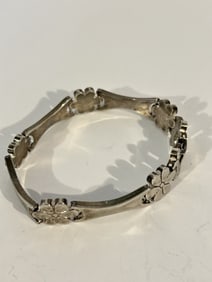 Taxco Mexico Sterling Silver flower Modernist Bracelet sz 7"