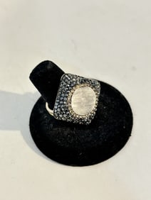 Vintage Sterling Silver marcasite Ring sz 8 adjustable