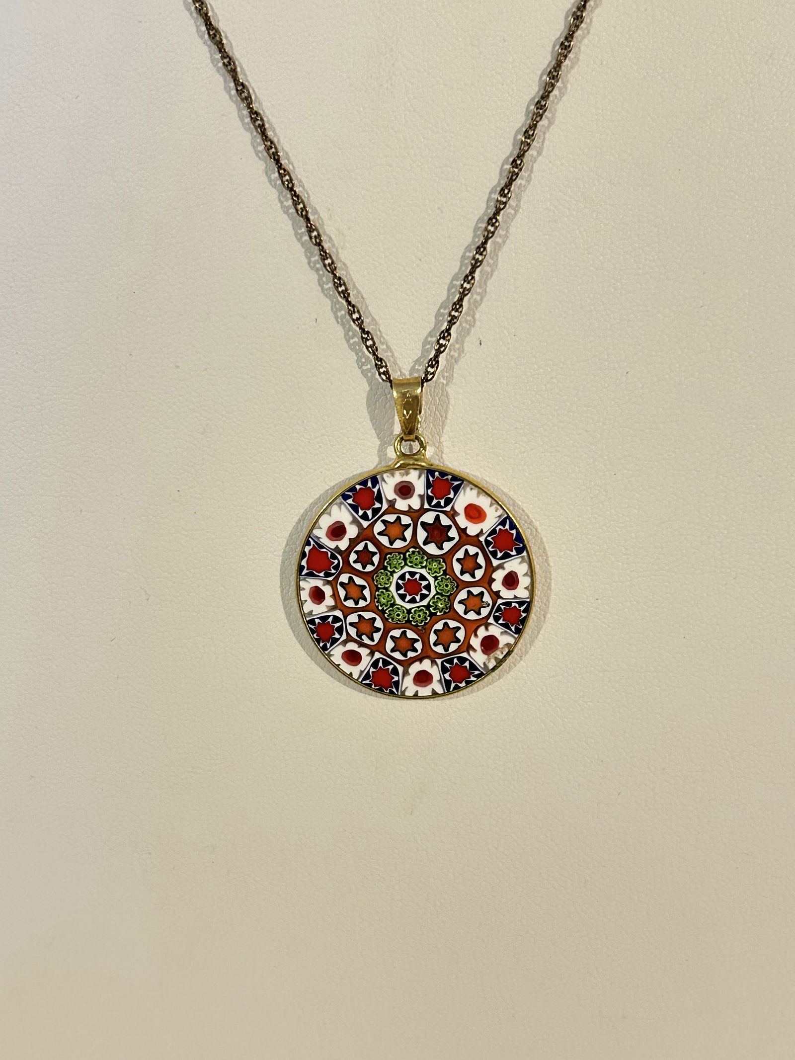Vintage Art Glass Millefiori sterling Pendant Murano Venetian Glass gold filled Necklace sz 20" (1 of 6)