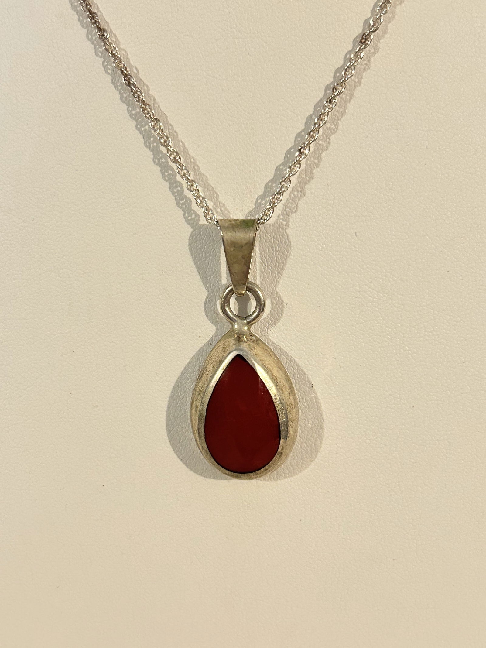 Vintage Sterling Silver Jasper red pendant Necklace sz 17" (1 of 4)