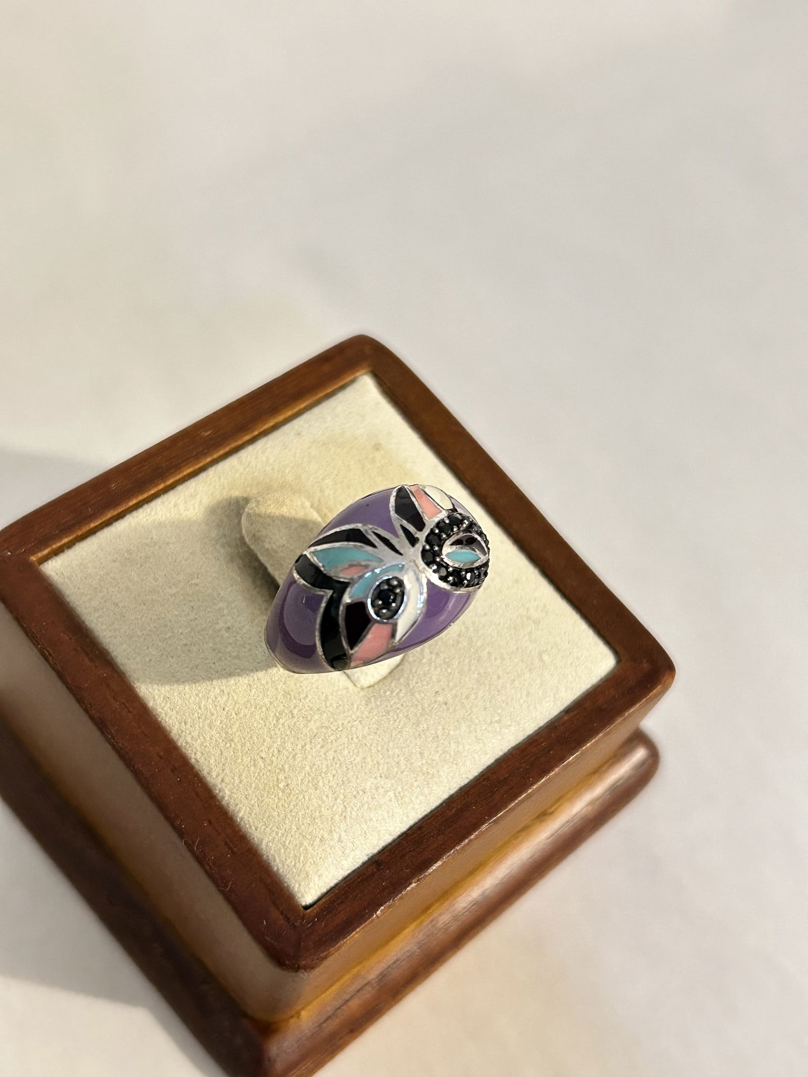 EMA 925 Sterling Silver Purple Butterfly Black Spinel Gemstone Enamel Ring sz 7 (1 of 5)