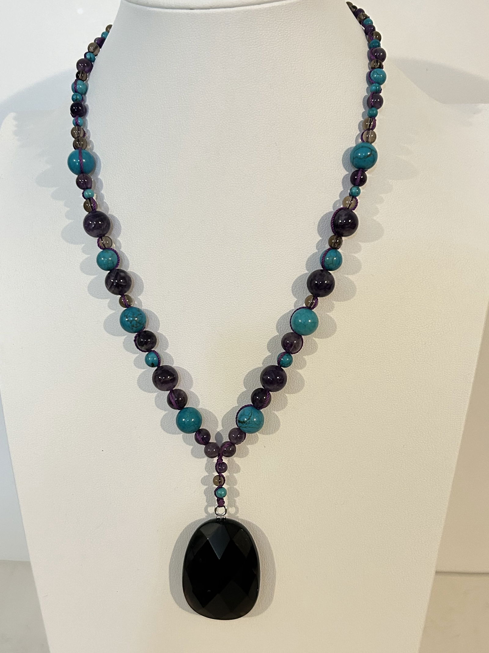 Vintage Sterling Silver Amethyst Turquoise beaded pendant Necklace sz 20" (1 of 5)