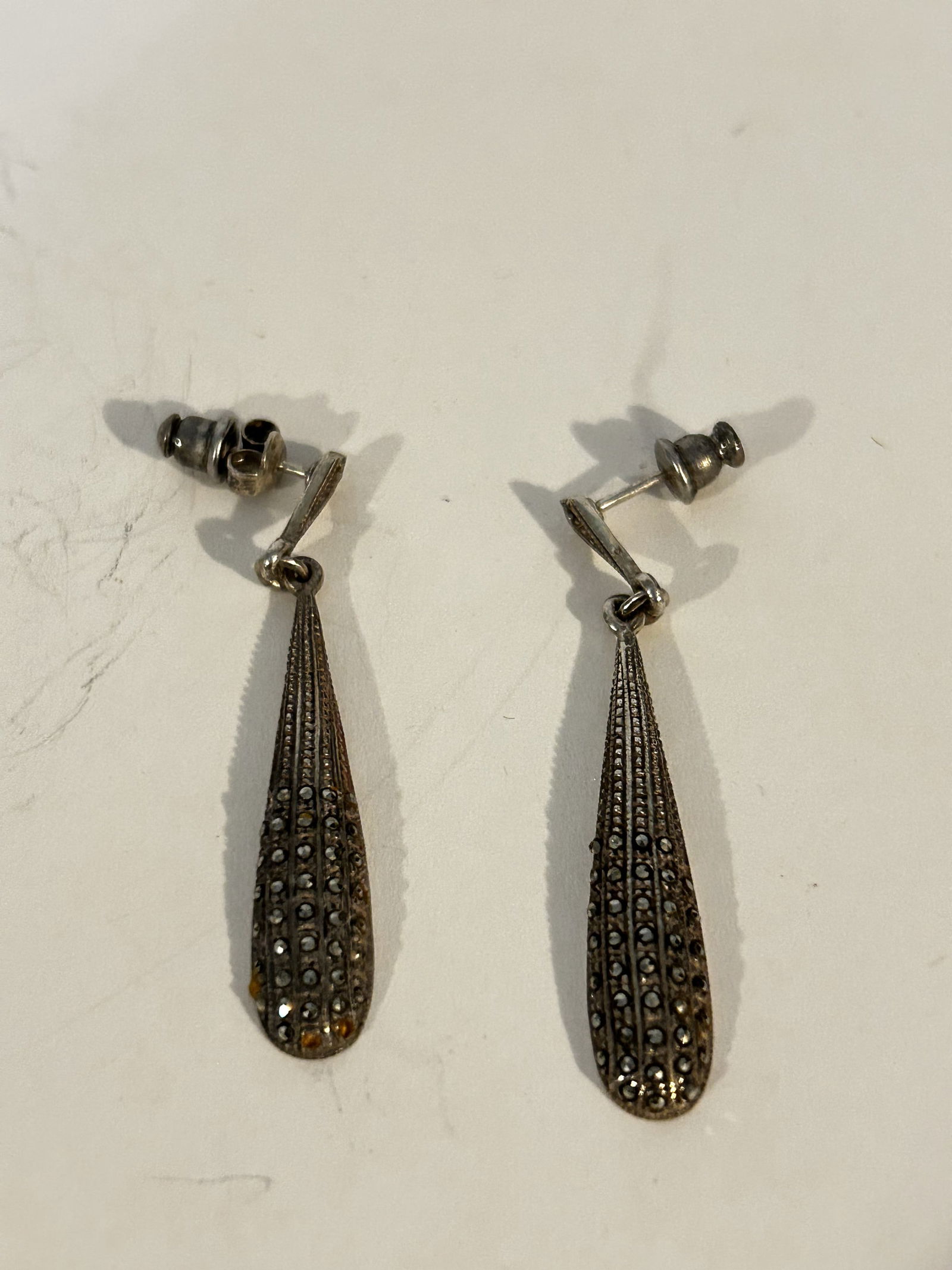 Vintage Sterling Silver marcasite tear drop Earrings (1 of 5)
