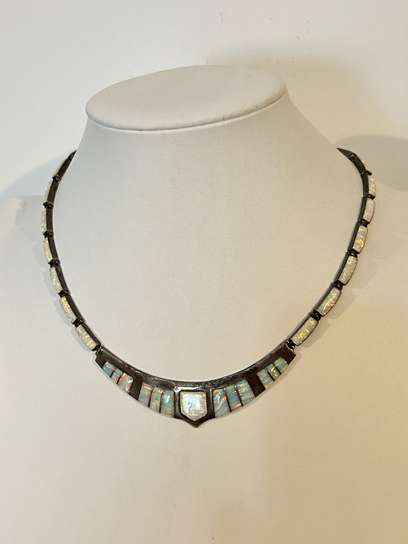 Vintage Sterling Silver (950) Opal choker Necklace sz 13" (1 of 5)