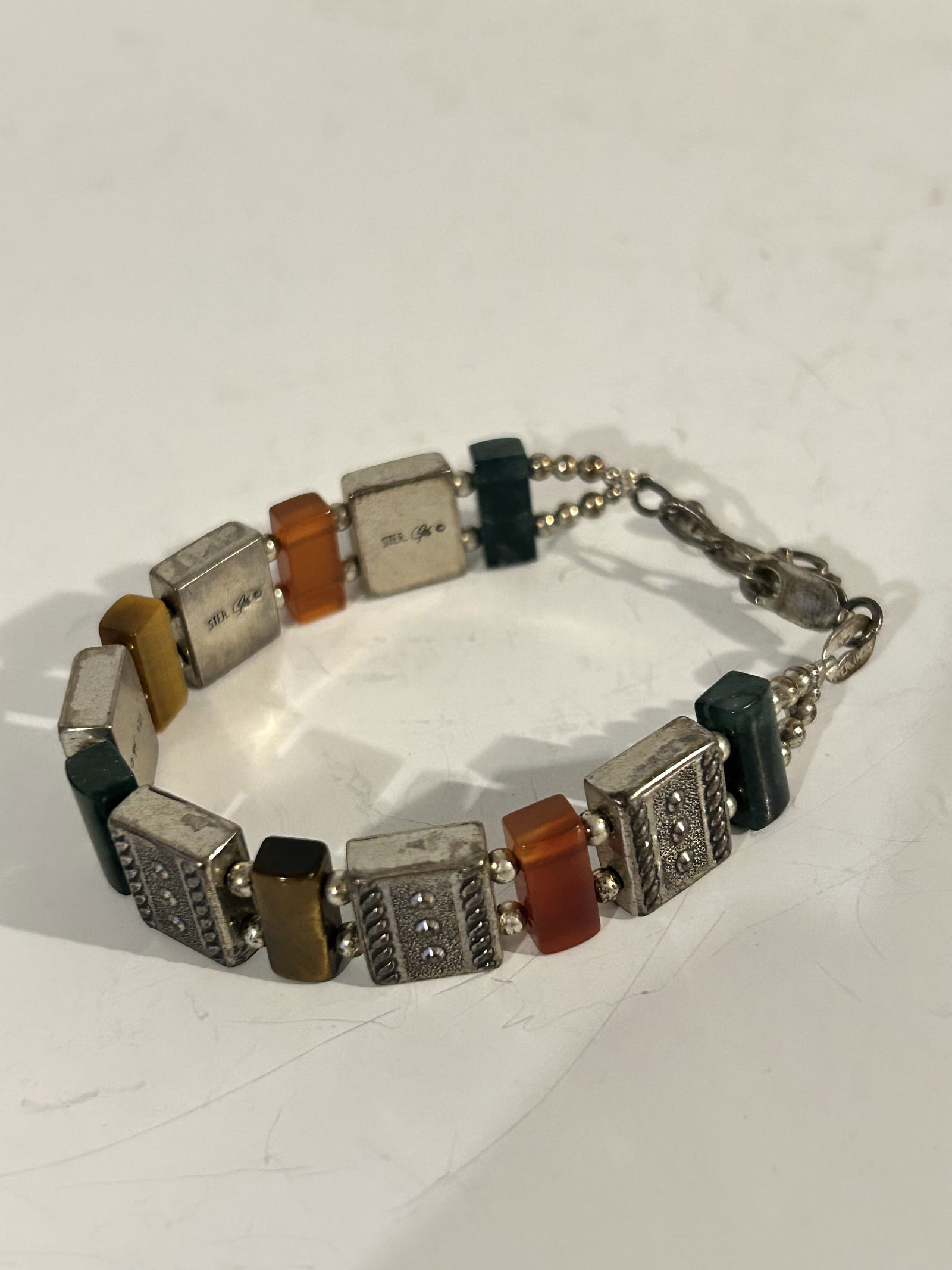 Vintage Sterling Silver multi gemstone signed Bracelet 8" (1 of 5)