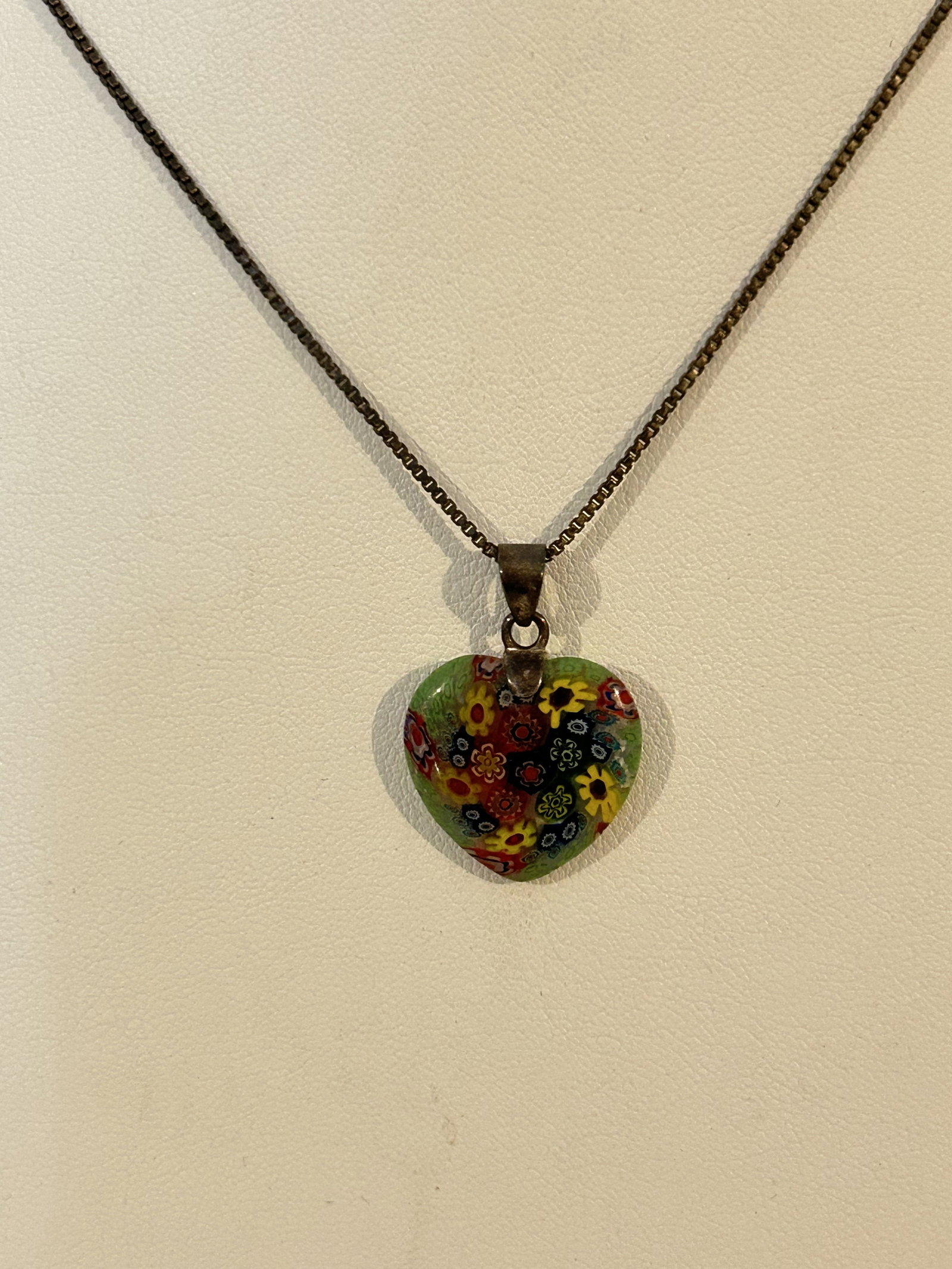 Vintage sterling silver murano heart pendant necklace 16": Vintage sterling silver murano heart pendant necklace 16" Please view all photos as they are part of the description and condition of this Item, Feel free to contact me with questions or picture reque