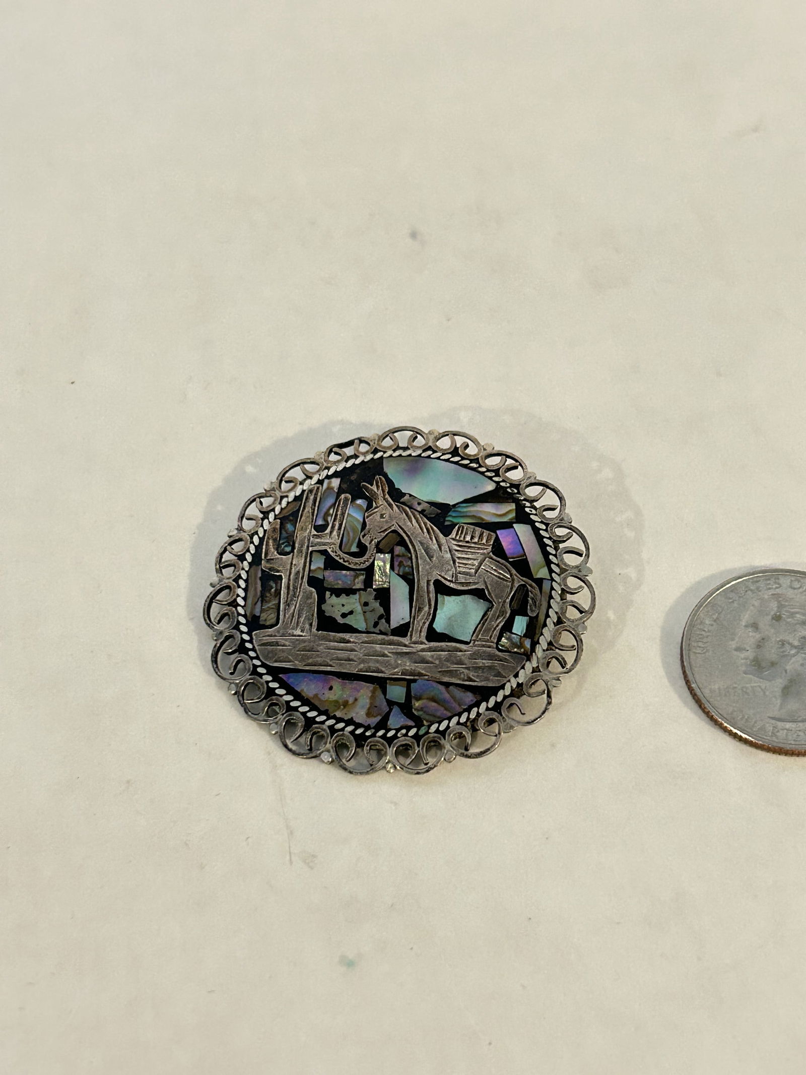 vintage mexico sterling silver abalone pendant (1 of 4)