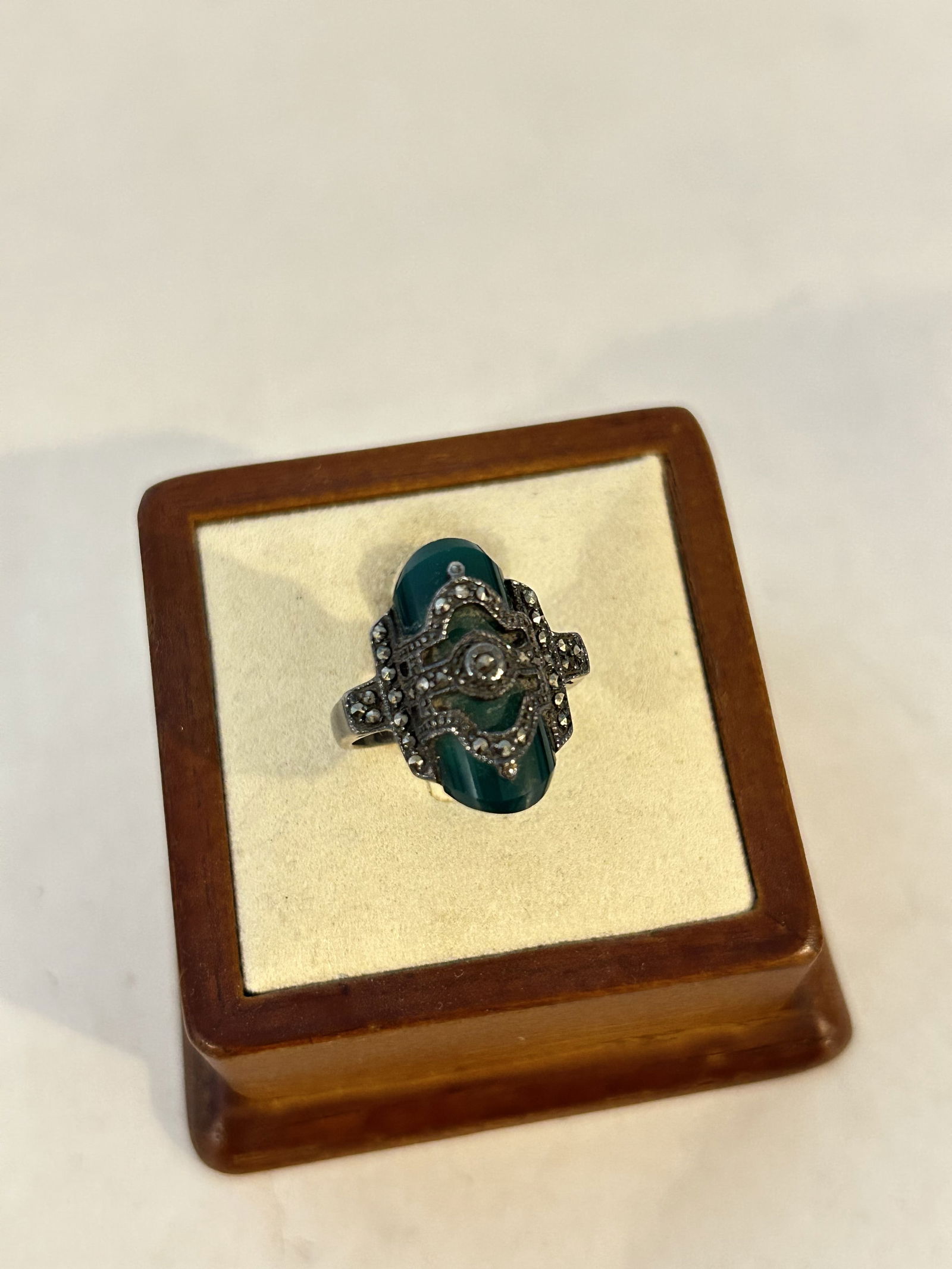 Vintage sterling silver marcasite Tourmaline Ring sz 6 (1 of 5)