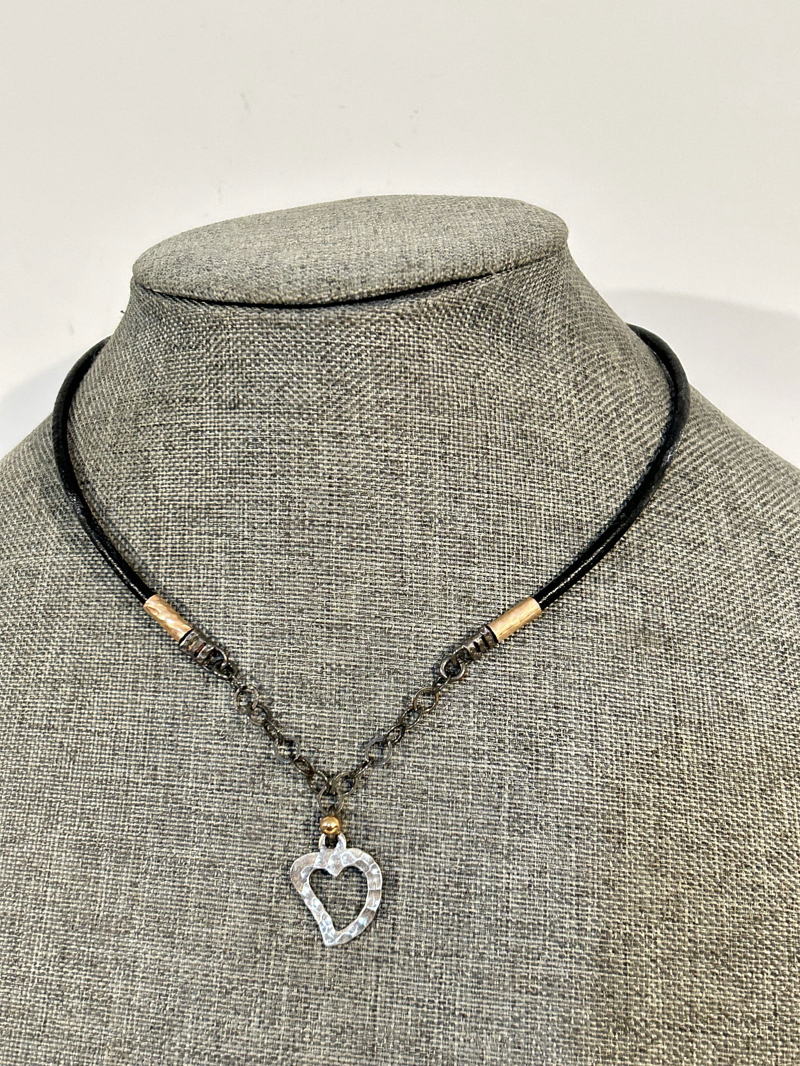 Vintage Sterling Silver leather heart Necklace 14" (1 of 3)