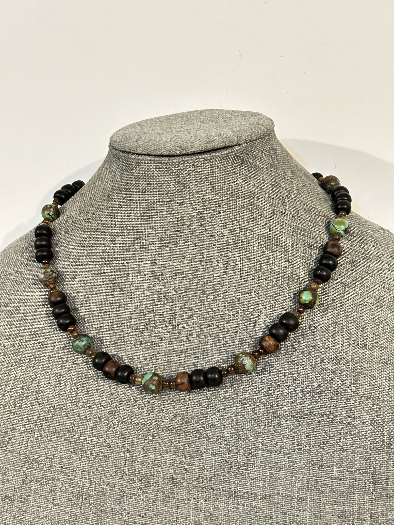 Old Pawn Navajo Turquoise beaded & Sterling Silver gem stone Necklace 18" (1 of 5)