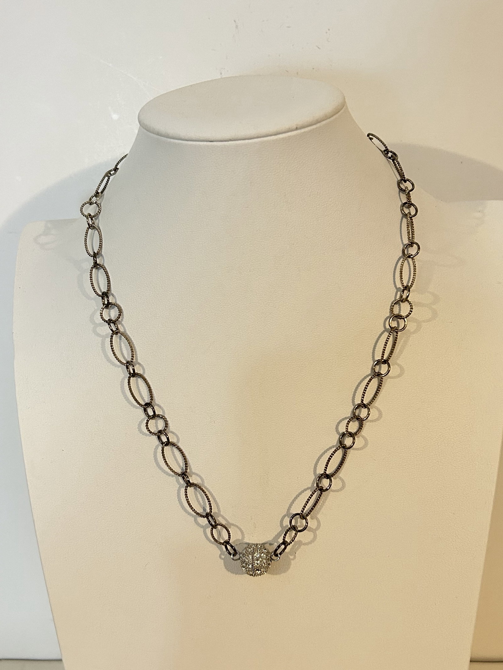 Vintage Sterling Silver large ring chain Necklace sz 19" (1 of 5)