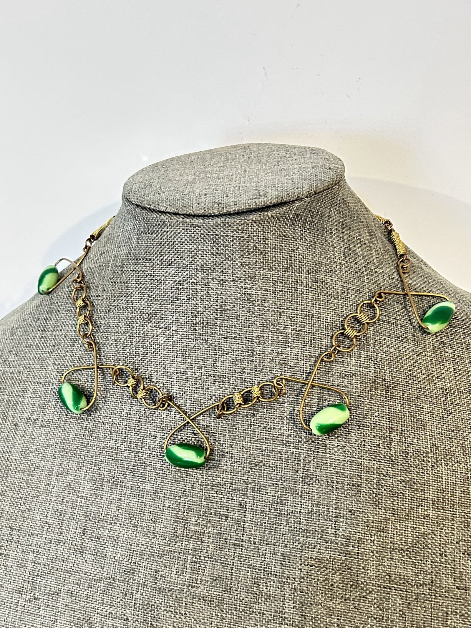 Vintage green brass old Beaded Necklace (1 of 4)