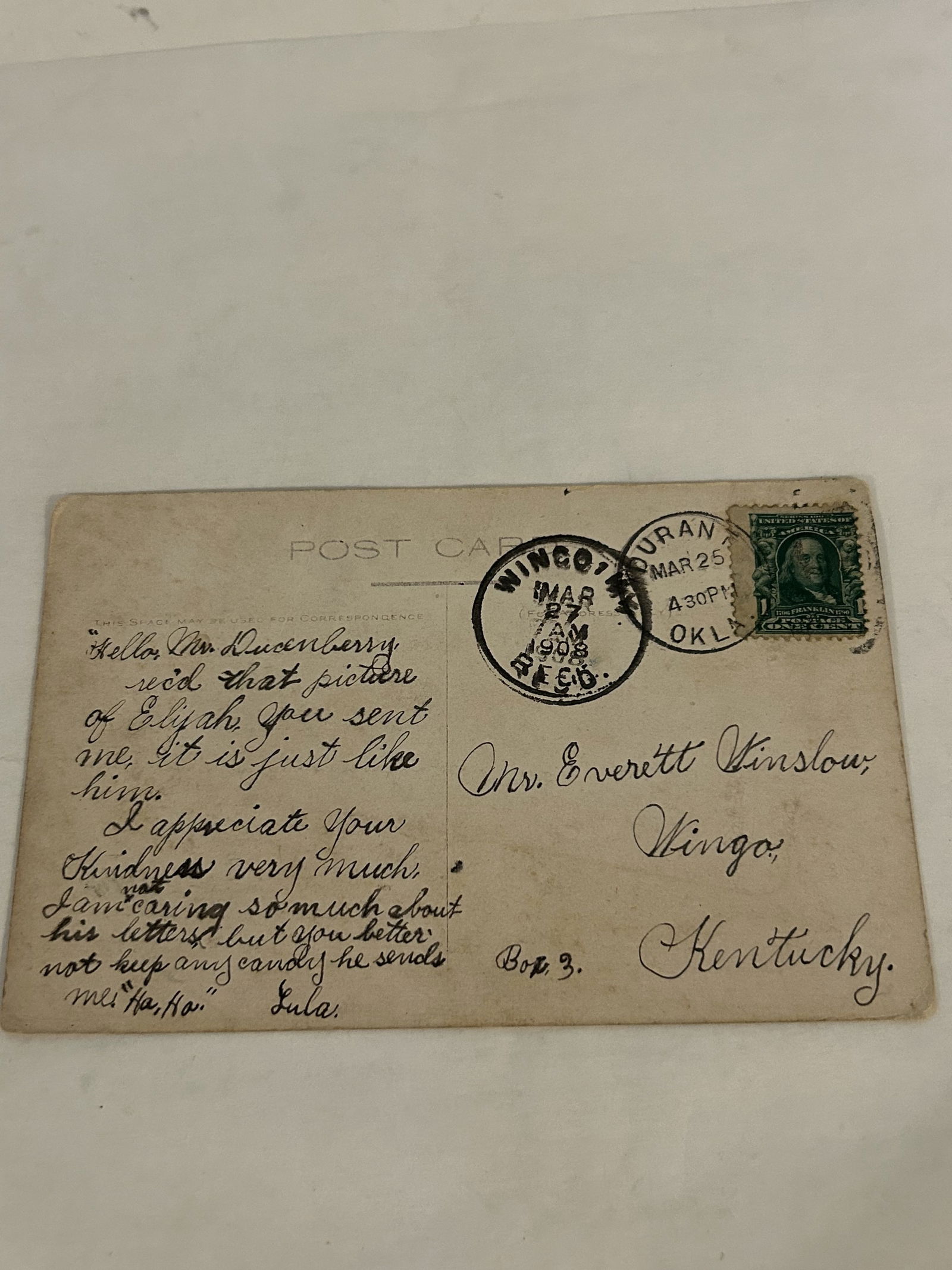 Vintage Ben Franklin 1 cent Stamp Postcard 1908 (1 of 4)