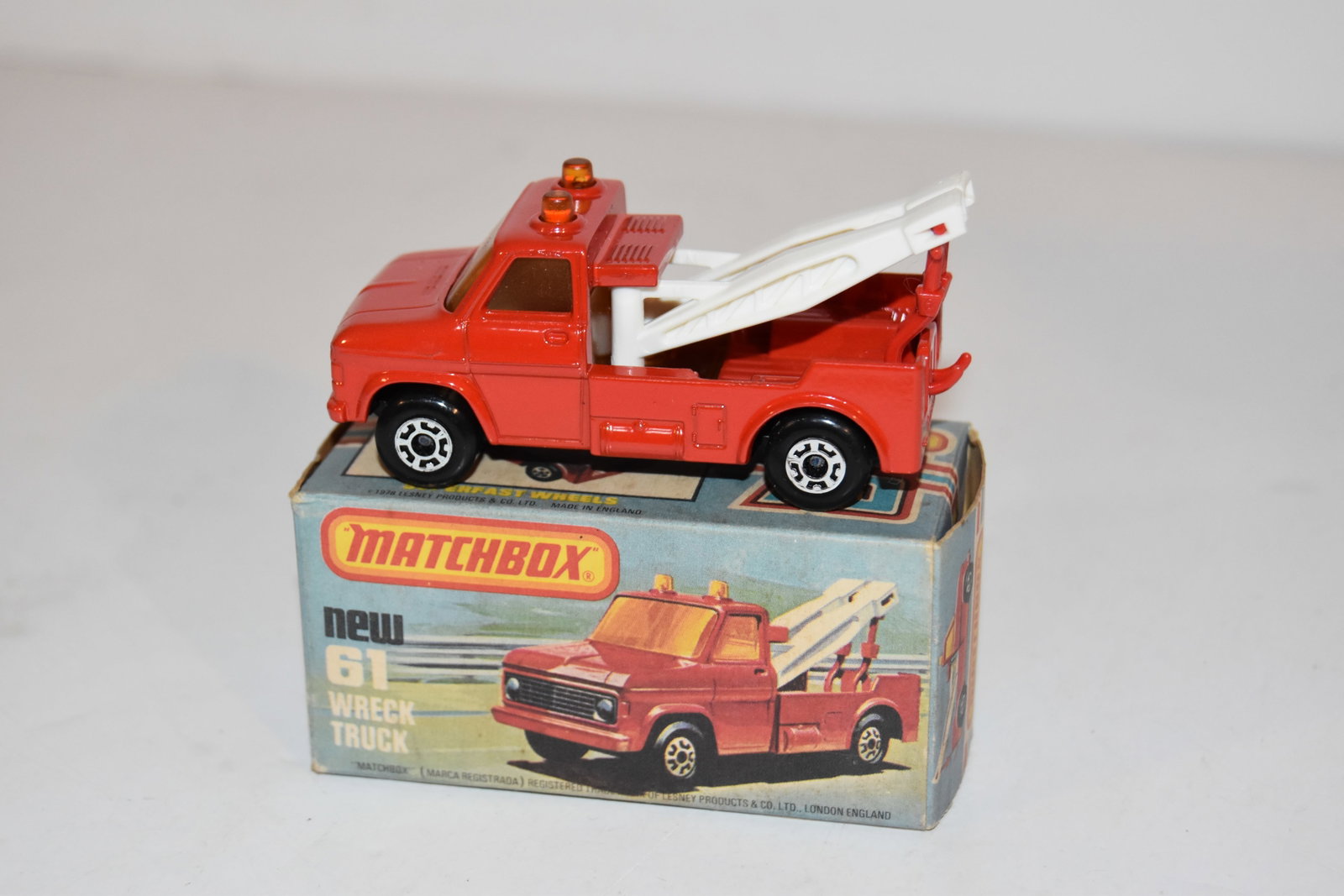 Vintage Match Box Car with box WRECK TRUCK #61: Vintage Match Box Car with box WRECK TRUCK #61 Please view all photos as they are part of the description and condition of this Item, Feel free to contact me with questions or picture requests! Used I