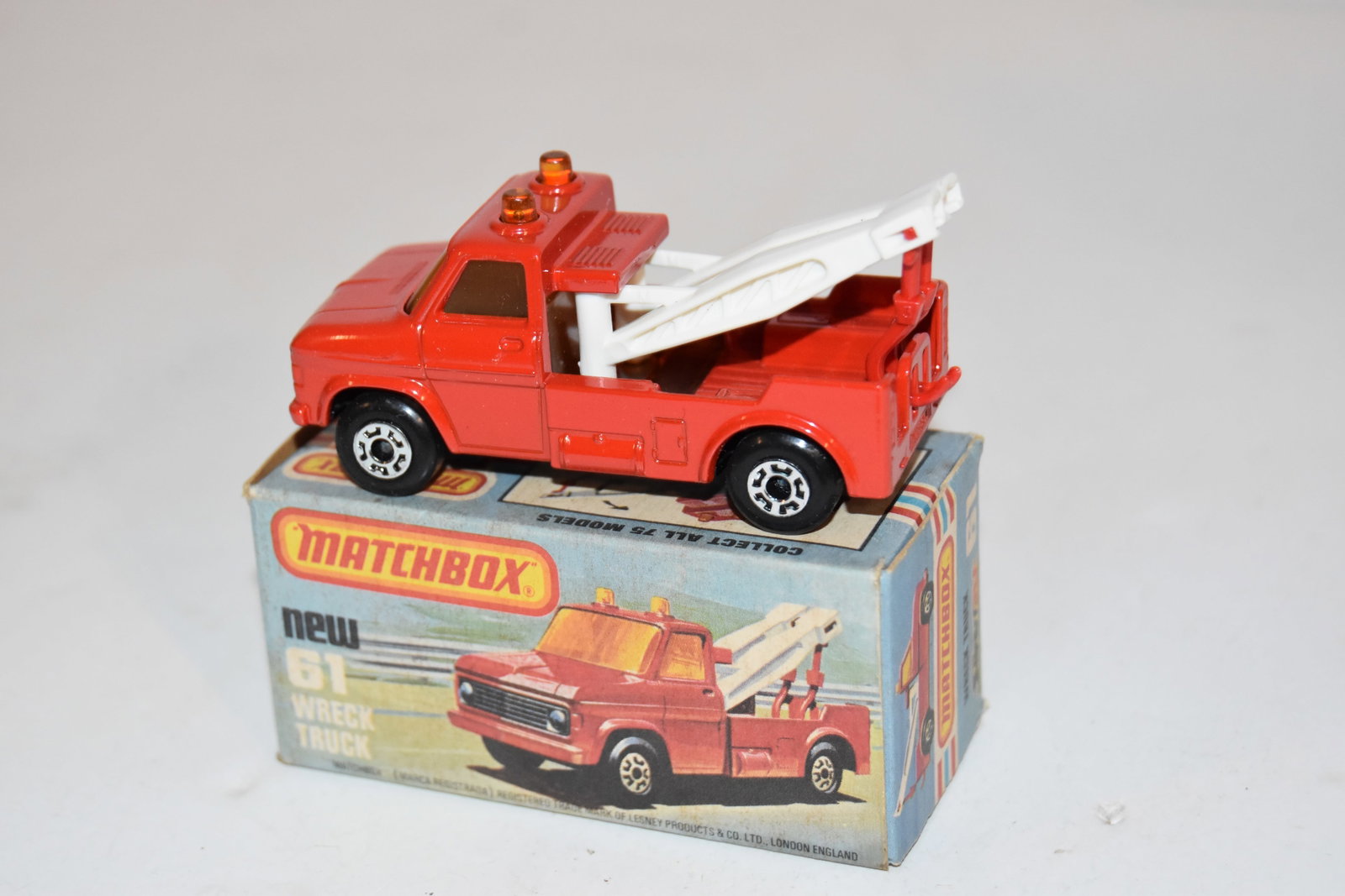 Vintage Match Box Car with box WRECK TRUCK #61: Vintage Match Box Car with box WRECK TRUCK #61 Please view all photos as they are part of the description and condition of this Item, Feel free to contact me with questions or picture requests! Used I