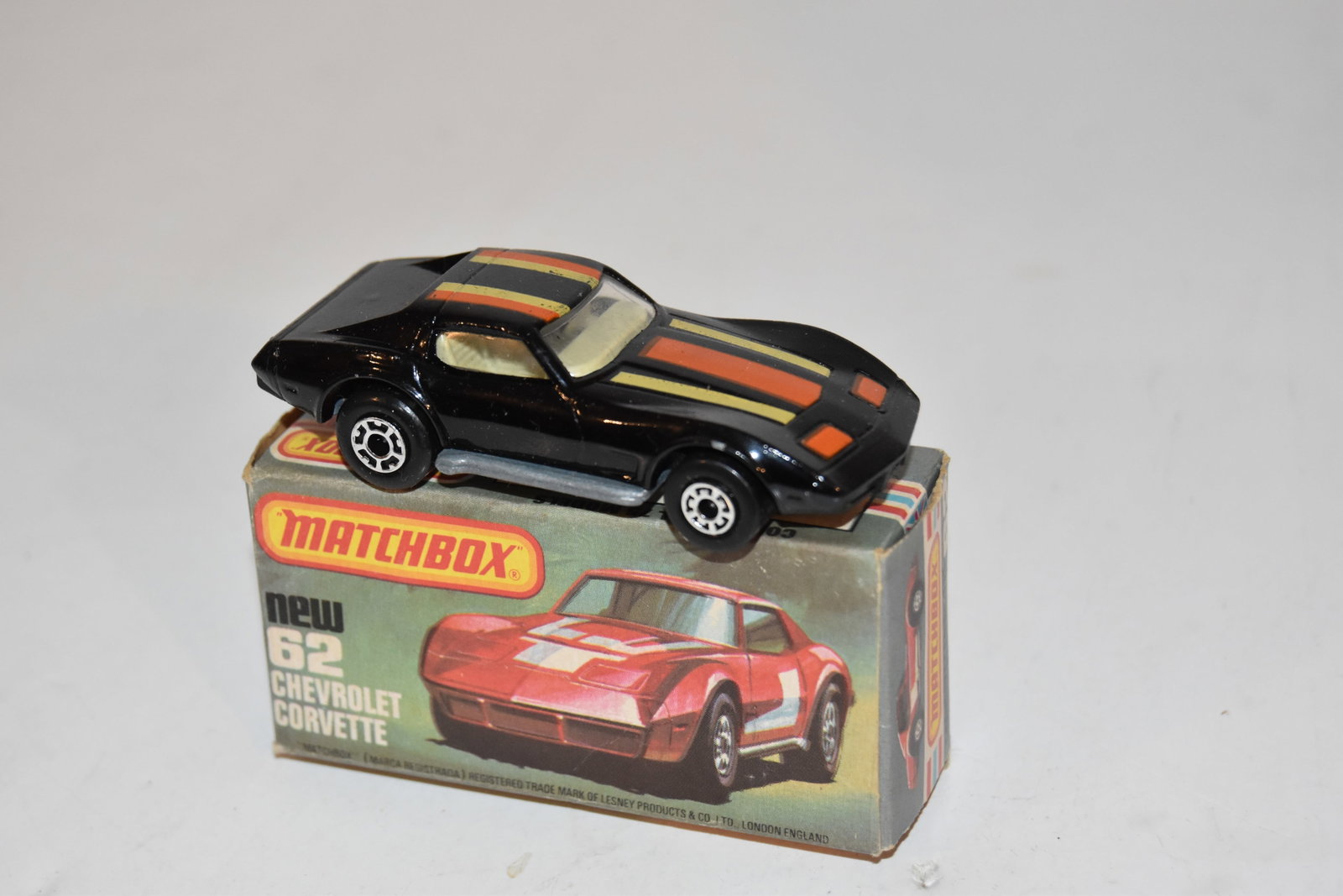 Vintage Match Box Car with box CHEVROLET CORVETTE #62: Vintage Match Box Car with box CHEVROLET CORVETTE #62 Please view all photos as they are part of the description and condition of this Item, Feel free to contact me with questions or picture requests!