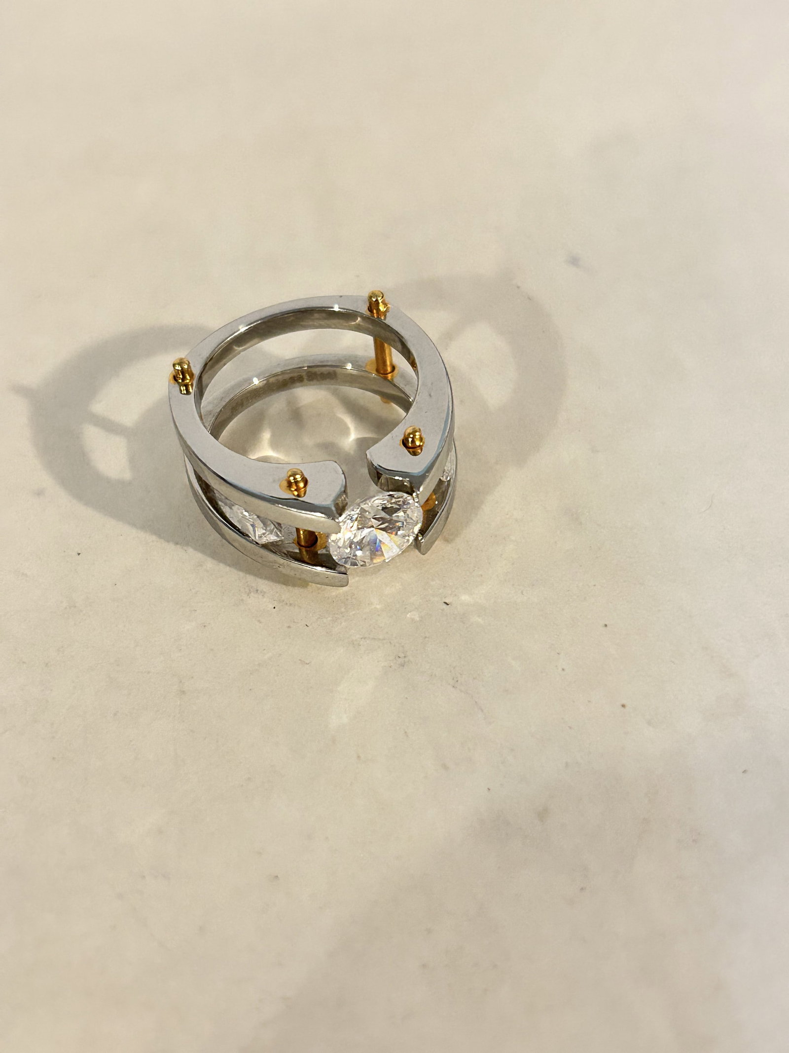 Signed Michael Valitutti NH Stainless Steel CZ Ring sz 8 (1 of 5)